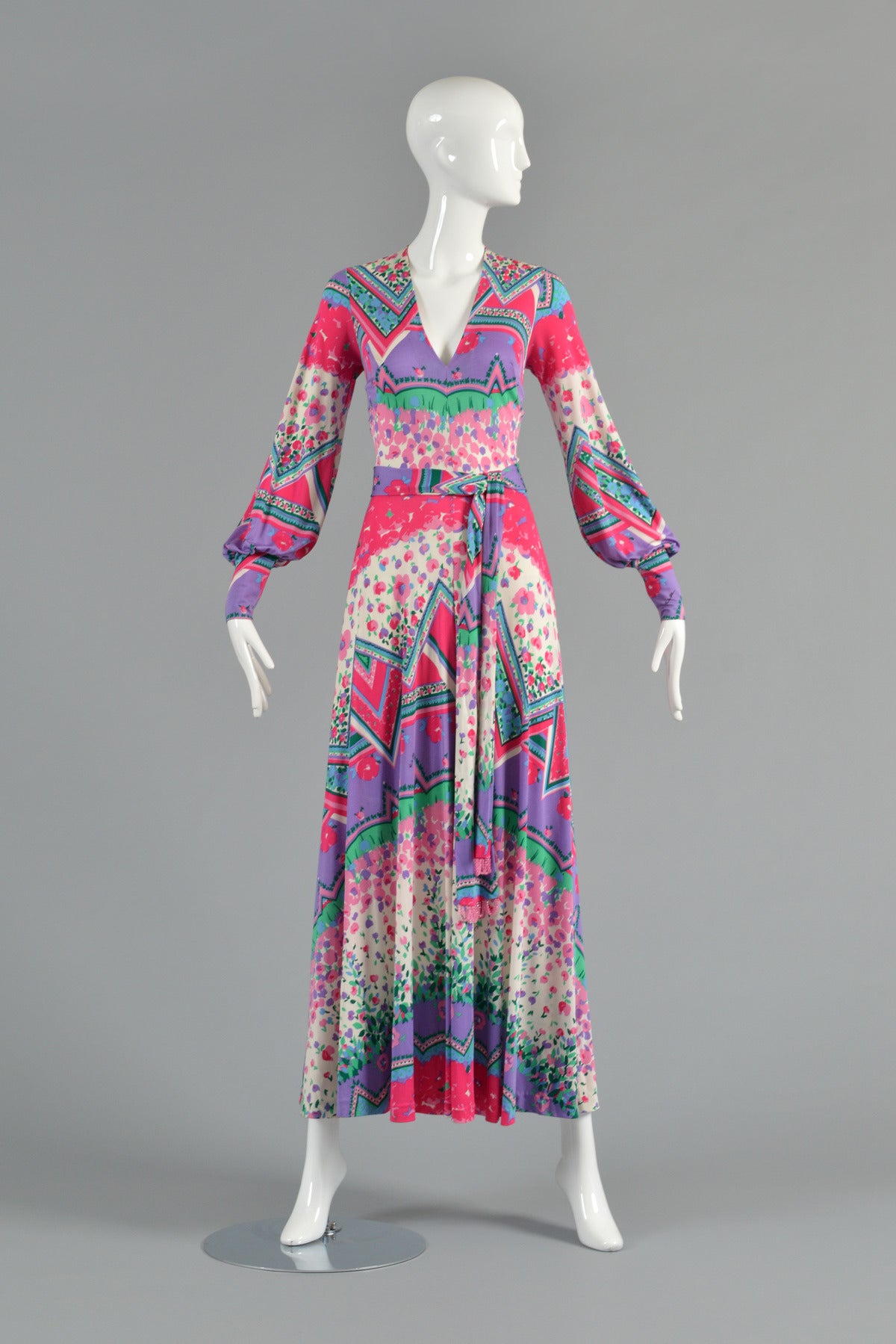 Emilia Bellini 1960's Plunging Silk Jersey Maxi Dress at 1stDibs