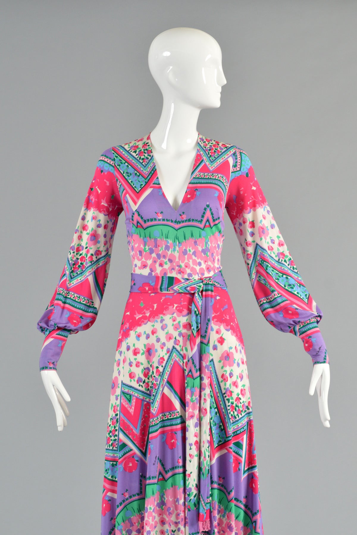 Emilia Bellini 1960's Plunging Silk Jersey Maxi Dress at 1stDibs