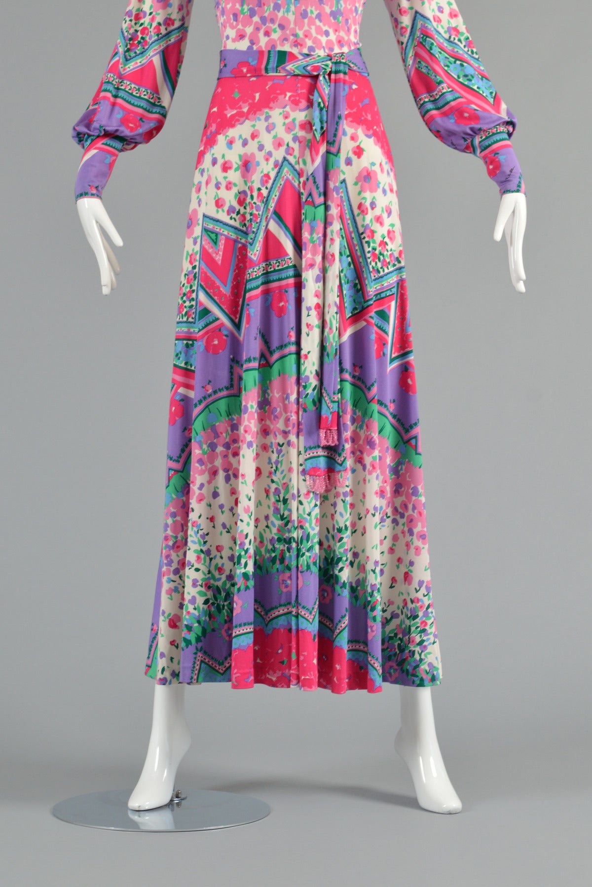 Emilia Bellini 1960's Plunging Silk Jersey Maxi Dress 1