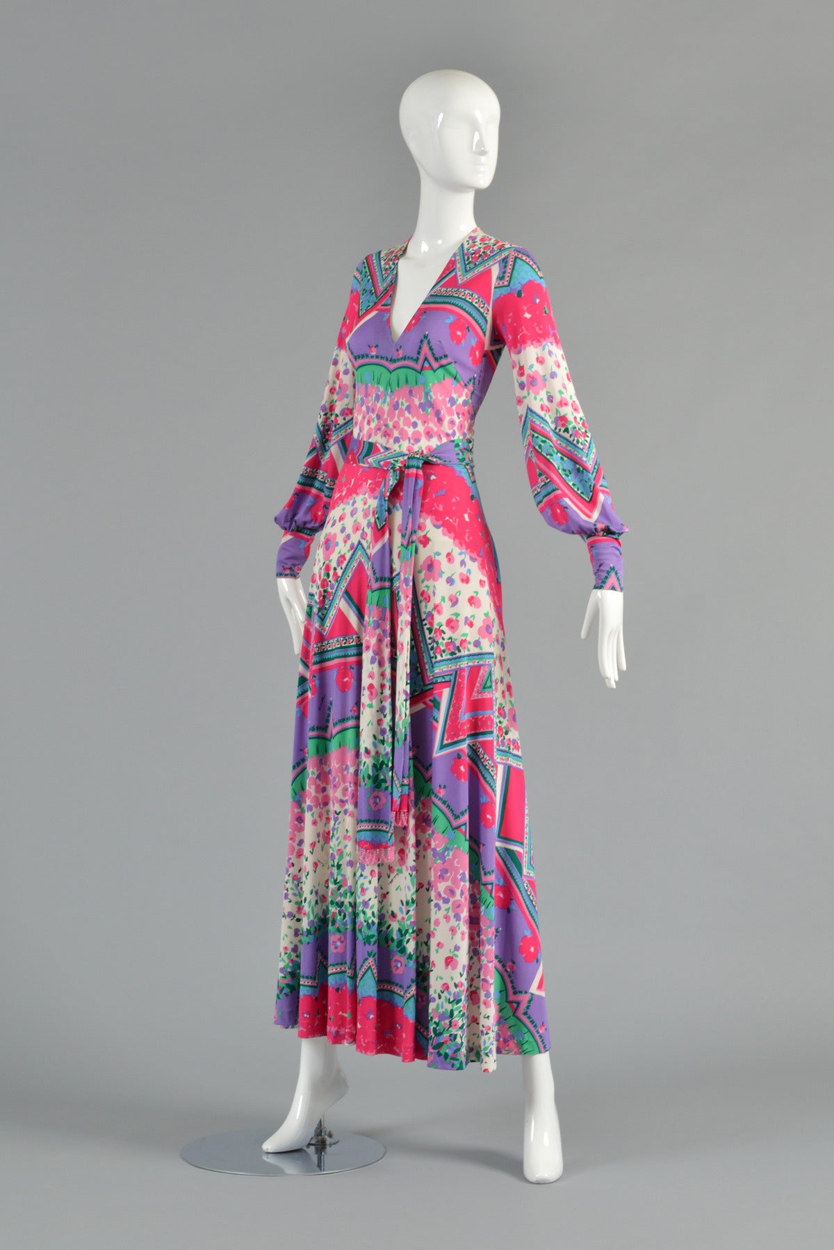 Emilia Bellini 1960's Plunging Silk Jersey Maxi Dress 4