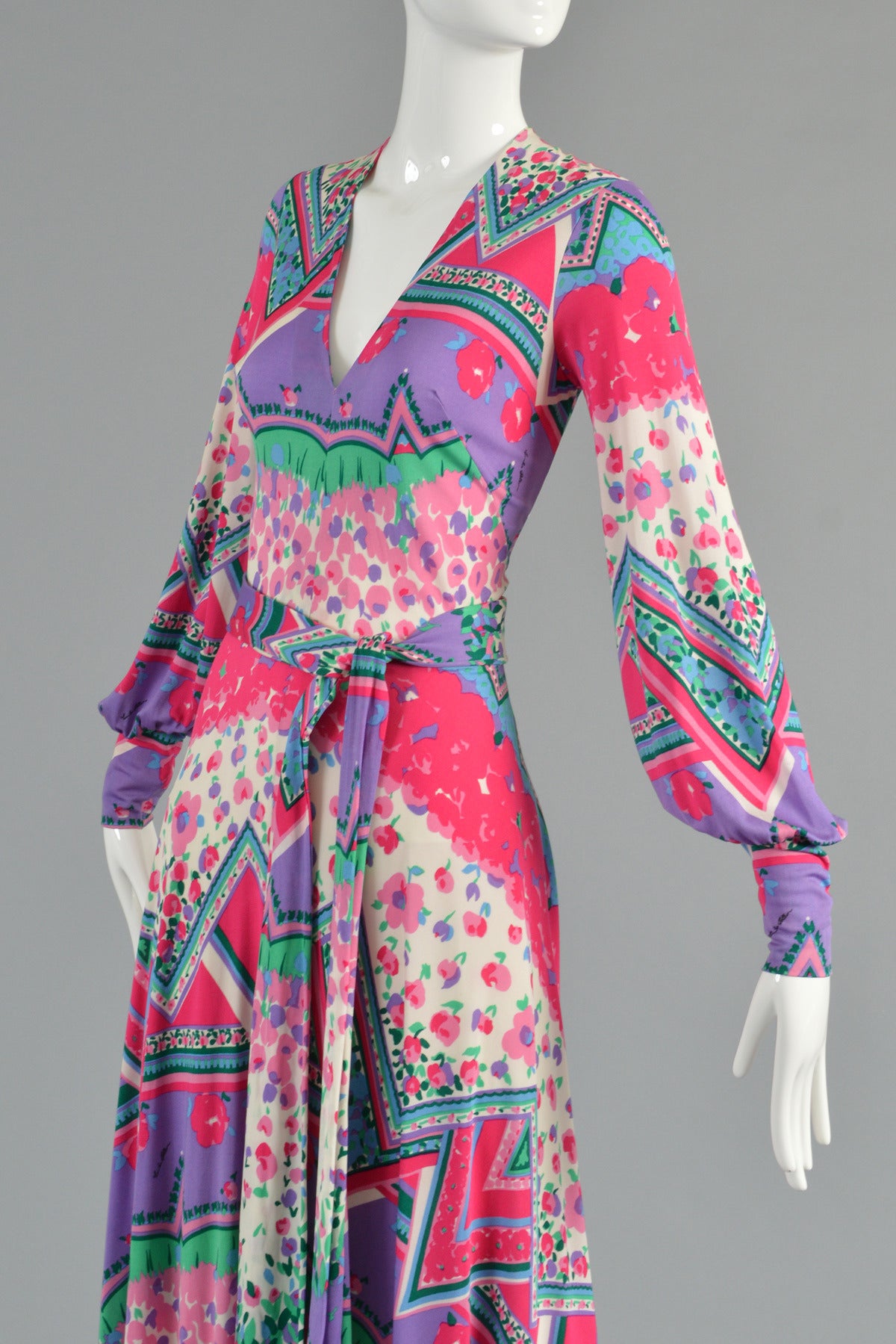 Emilia Bellini 1960's Plunging Silk Jersey Maxi Dress 5