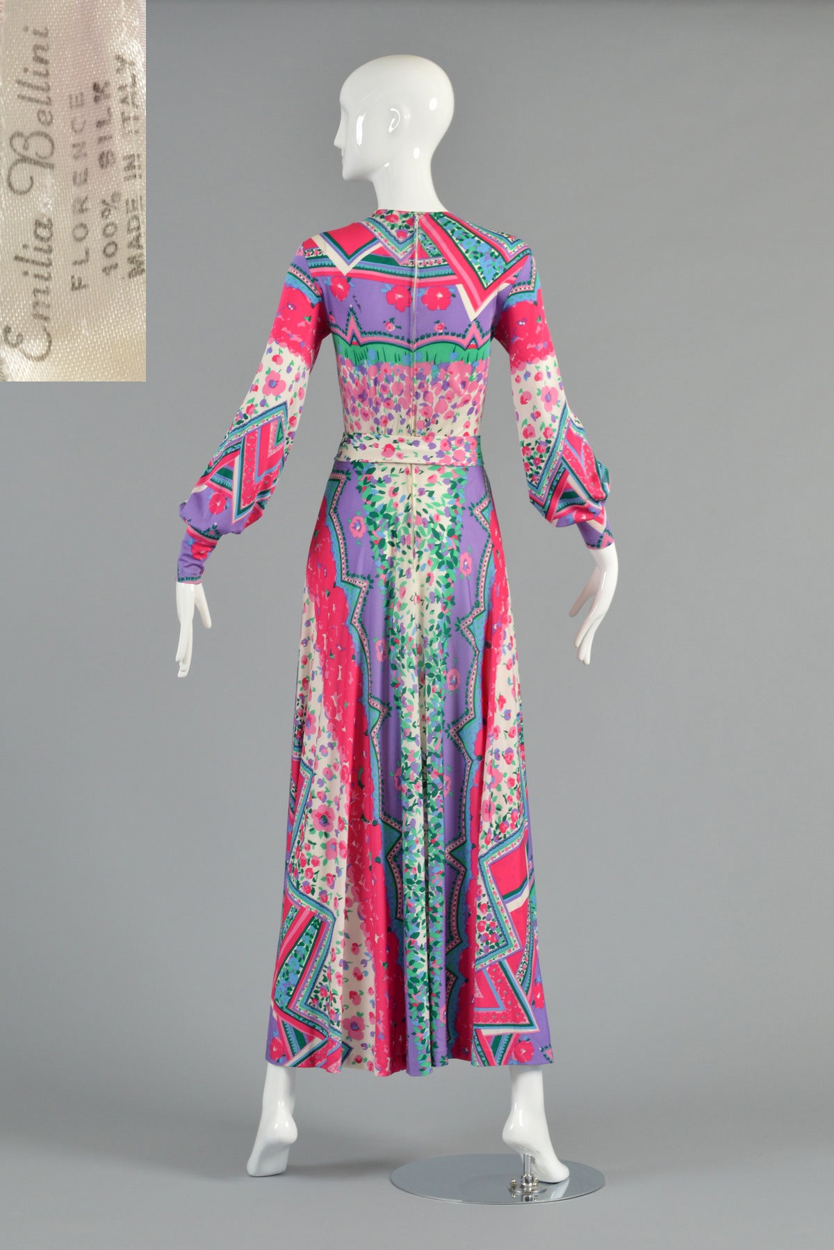 Emilia Bellini 1960's Plunging Silk Jersey Maxi Dress 6