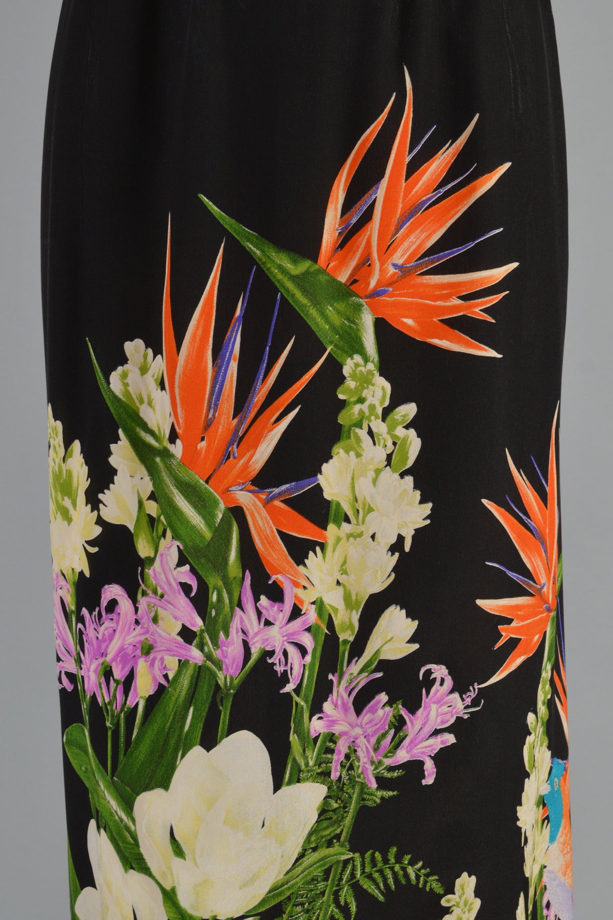 1970s Silk Maxi Dress with Birds of Paradise 2