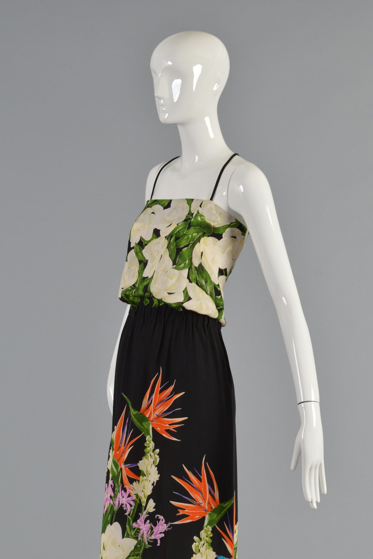 1970s Silk Maxi Dress with Birds of Paradise 5