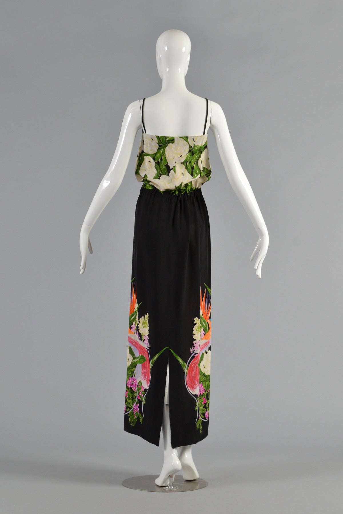 1970s Silk Maxi Dress with Birds of Paradise 6