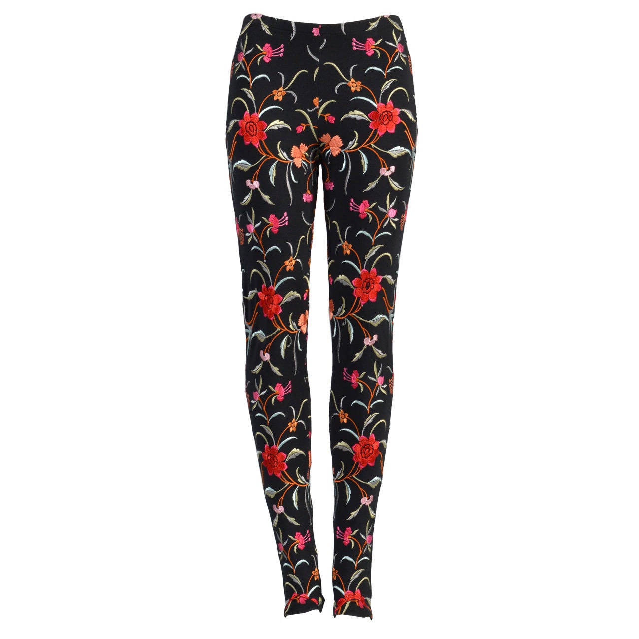 1980s Norma Kamali Floral Embroidered Pants For Sale at 1stDibs