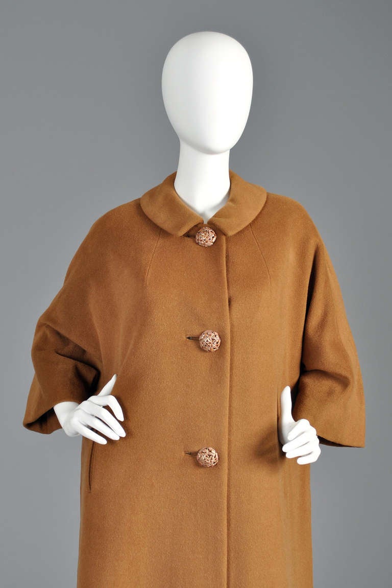 1960s Pure Vicuna Swing Coat with Enameled Buttons In Excellent Condition In Yucca Valley, CA