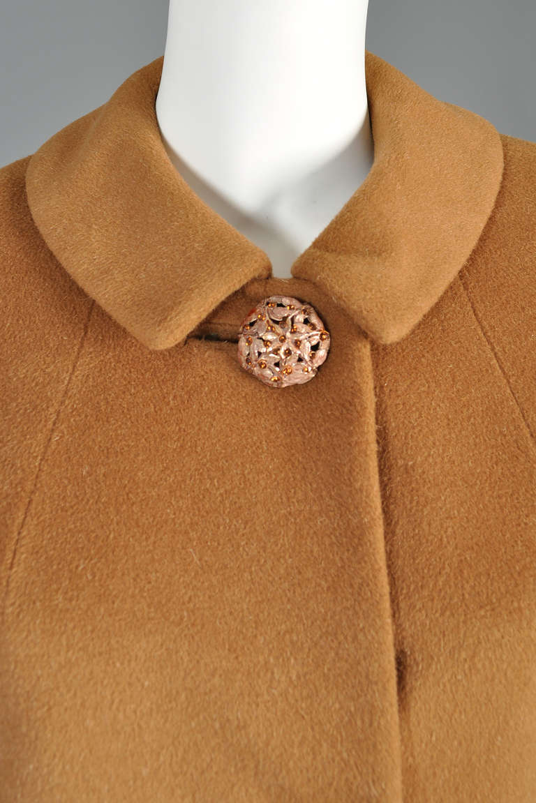 Women's 1960s Pure Vicuna Swing Coat with Enameled Buttons
