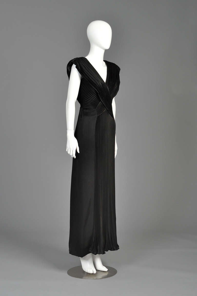 Loris Azzaro Crystal Pleated Plunging Evening Gown at 1stDibs