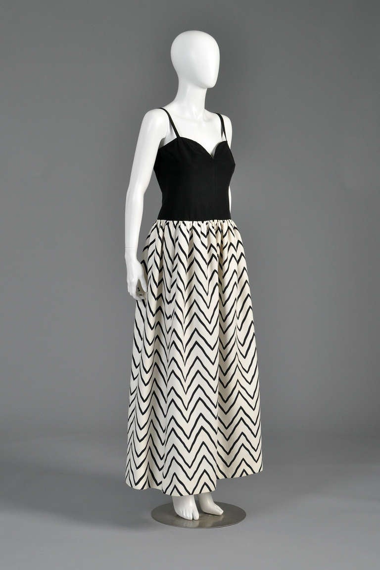 Yves Saint Laurent Chevron Striped Ball Gown In Excellent Condition For Sale In Yucca Valley, CA
