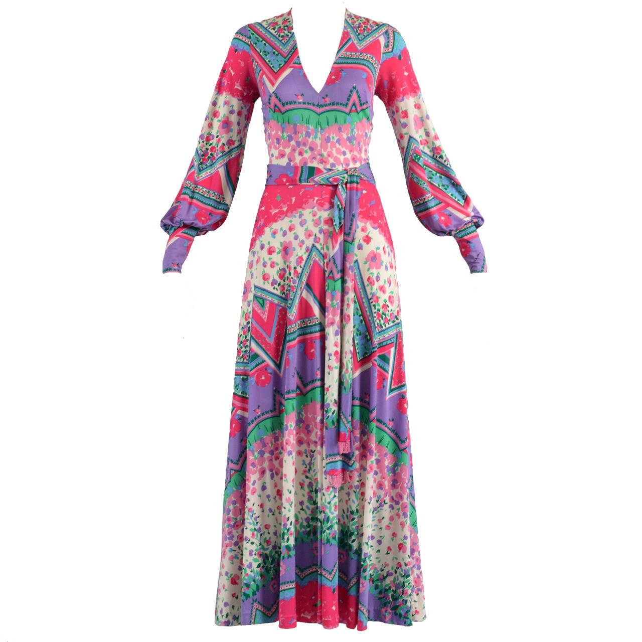 Emilia Bellini 1960's Plunging Silk Jersey Maxi Dress