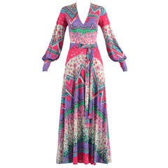 Emilia Bellini 1960's Plunging Silk Jersey Maxi Dress