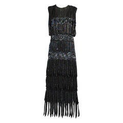 1980s Deco Inspired Beaded Fringe Maxi Dress