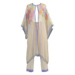 Vintage Incredible Oscar de la Renta Hand-Painted Silk Kimono Ensemble
