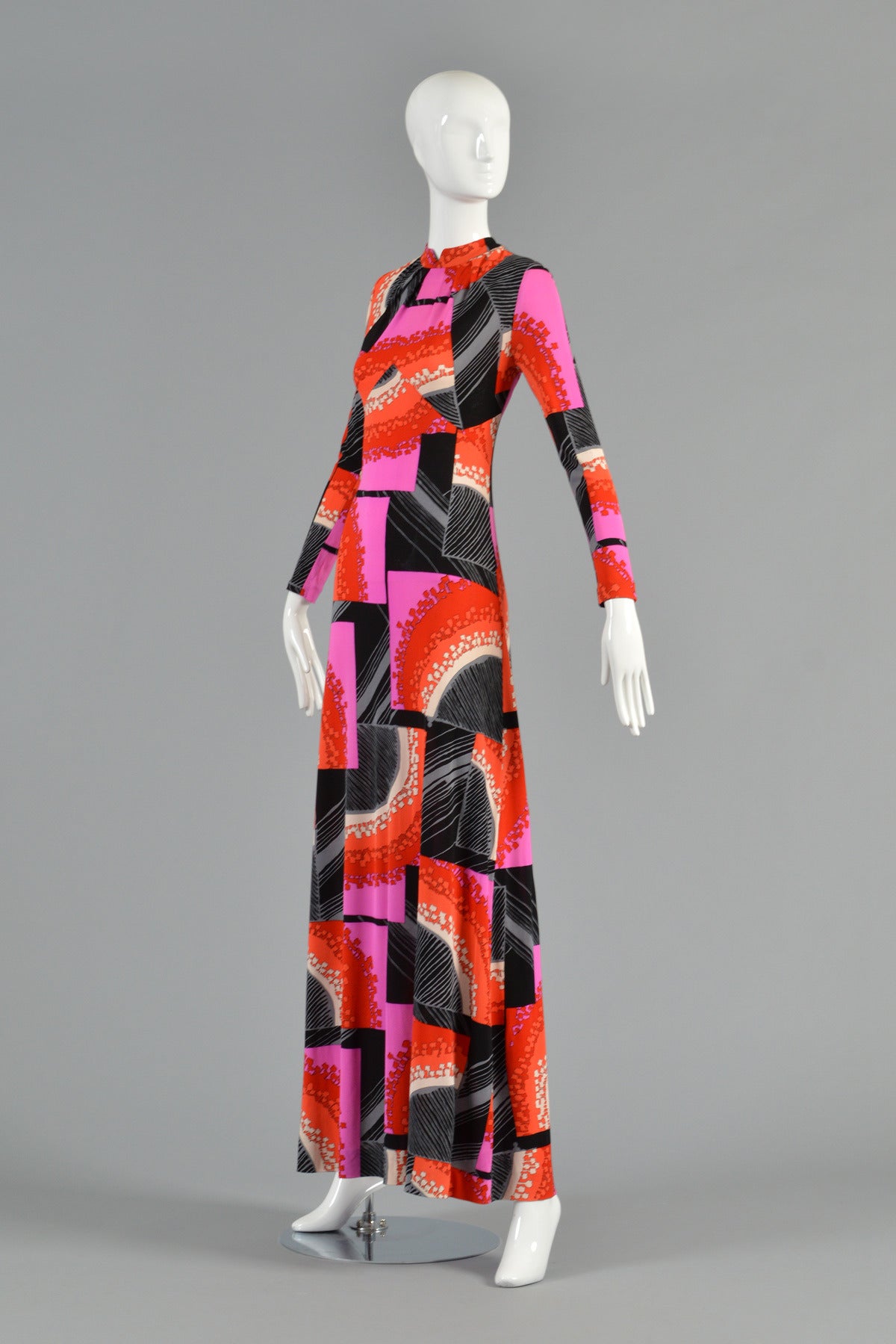 1960s Graphic Silk Jersey Maxi Dress 2