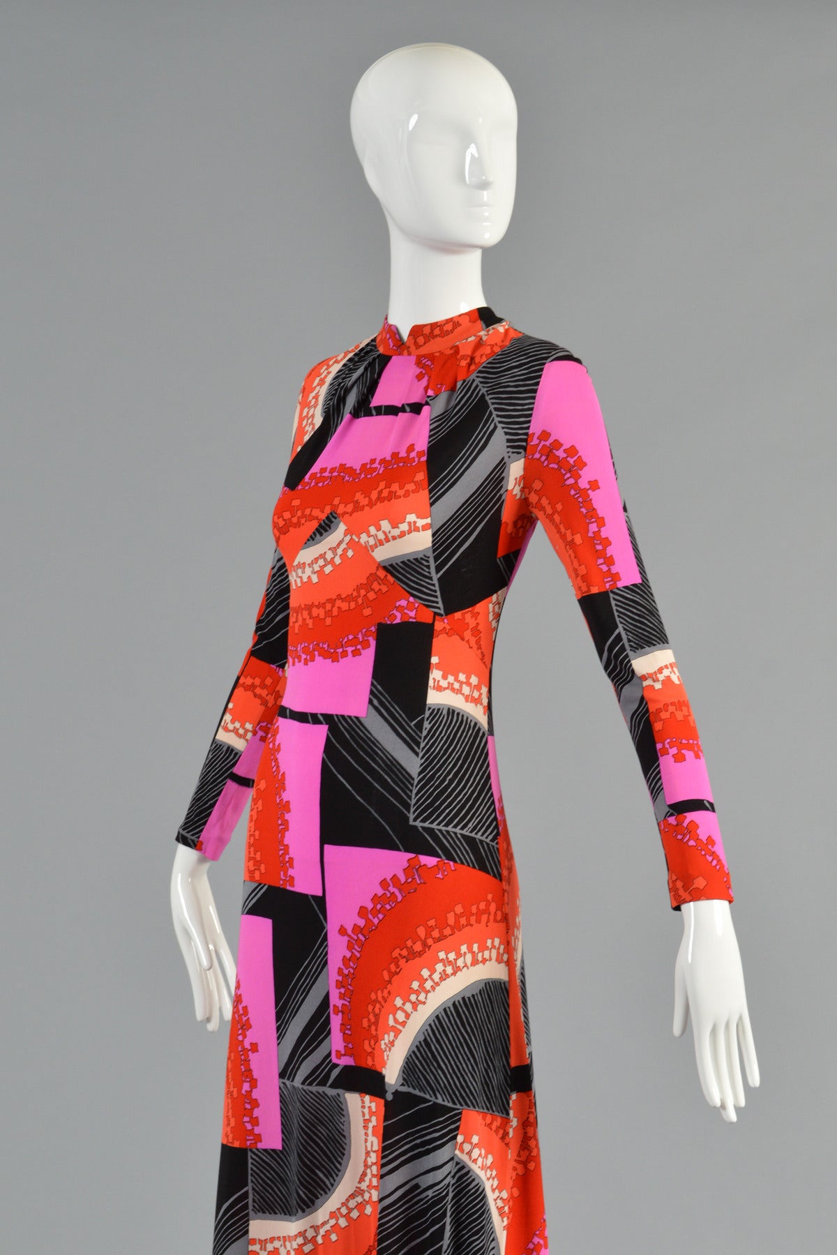 1960s Graphic Silk Jersey Maxi Dress 3