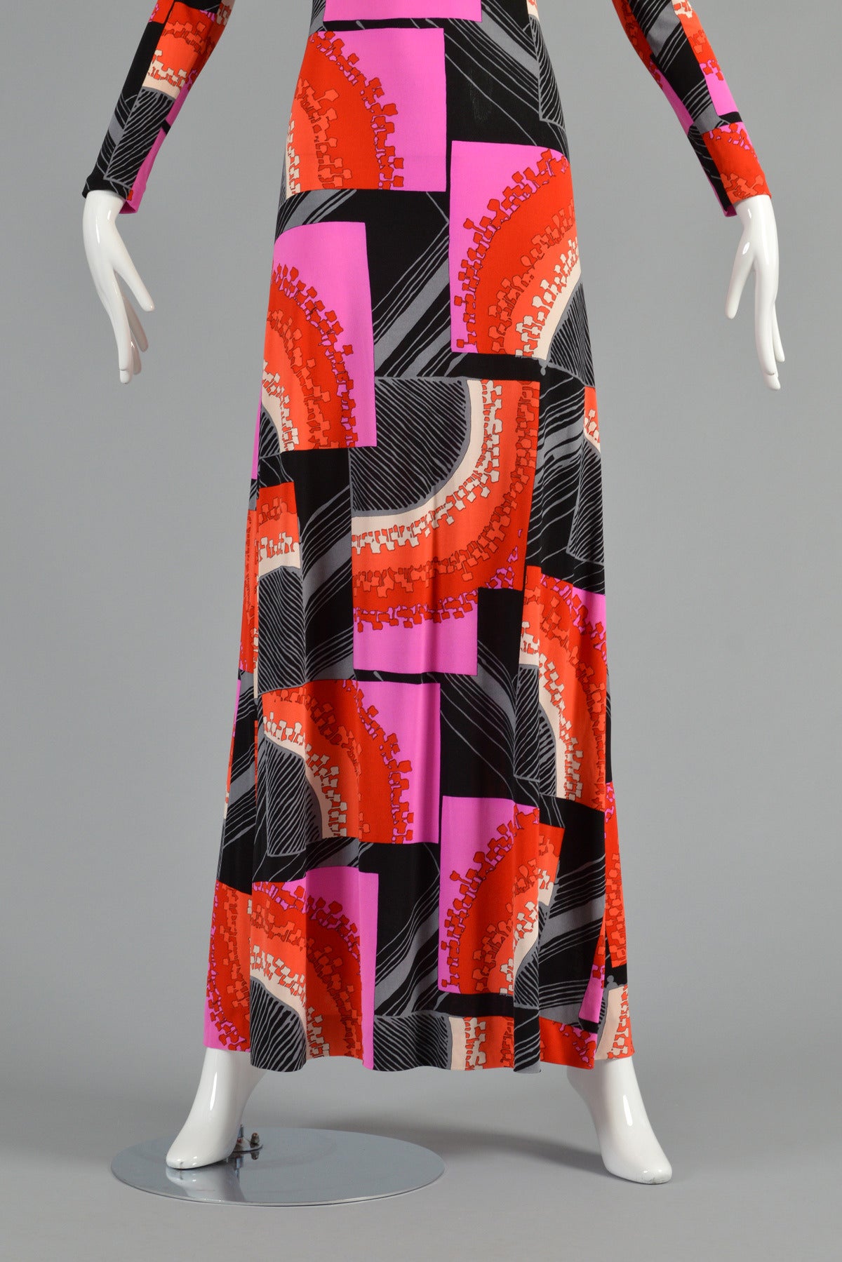 1960s Graphic Silk Jersey Maxi Dress 1
