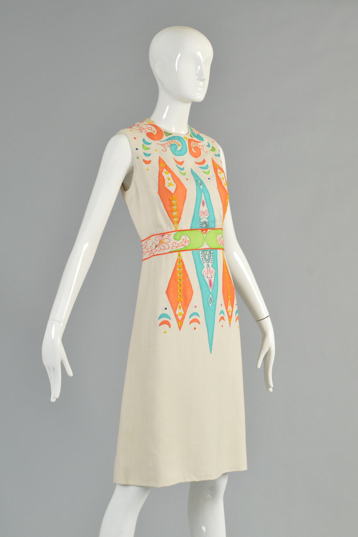 1960's Marc Bohan for Dior New York Embroidered Cutwork Shift Dress For Sale 1