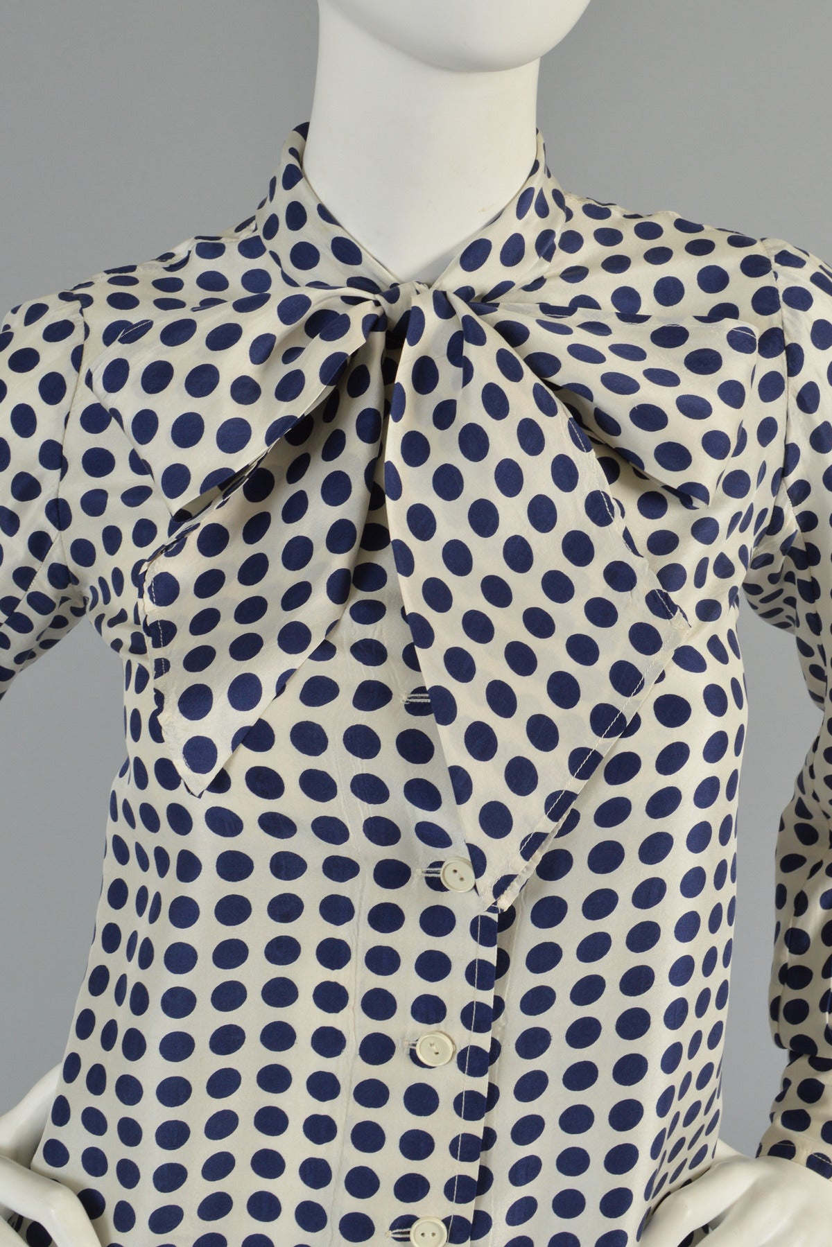 Emanuel Ungaro 1970's Polkadot Silk Blouse with Ascot In Excellent Condition In Yucca Valley, CA