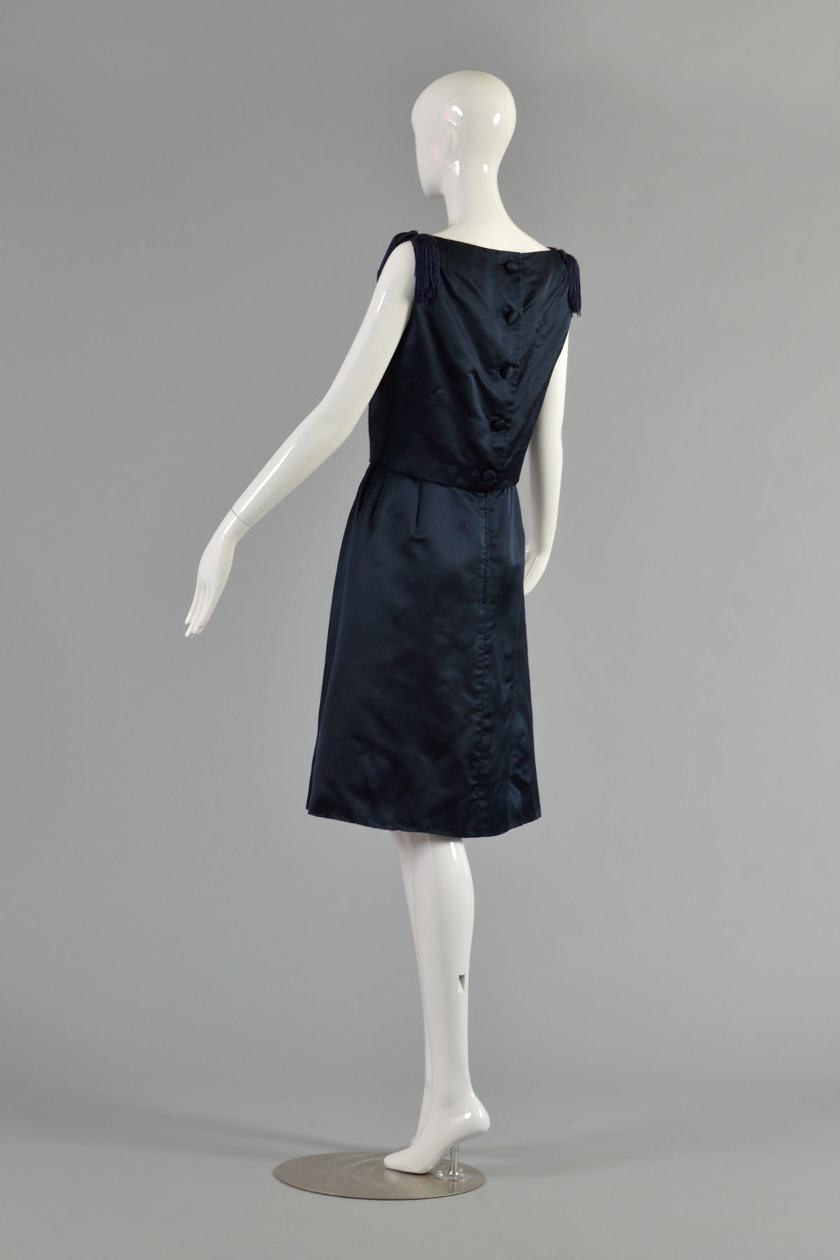 Karen Stark for Harvey Berin Silk Cocktail Dress with Tassel Fringe Shoulders For Sale 2