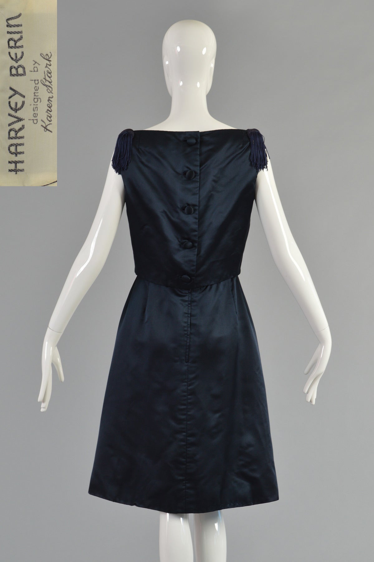 Karen Stark for Harvey Berin Silk Cocktail Dress with Tassel Fringe Shoulders For Sale 5