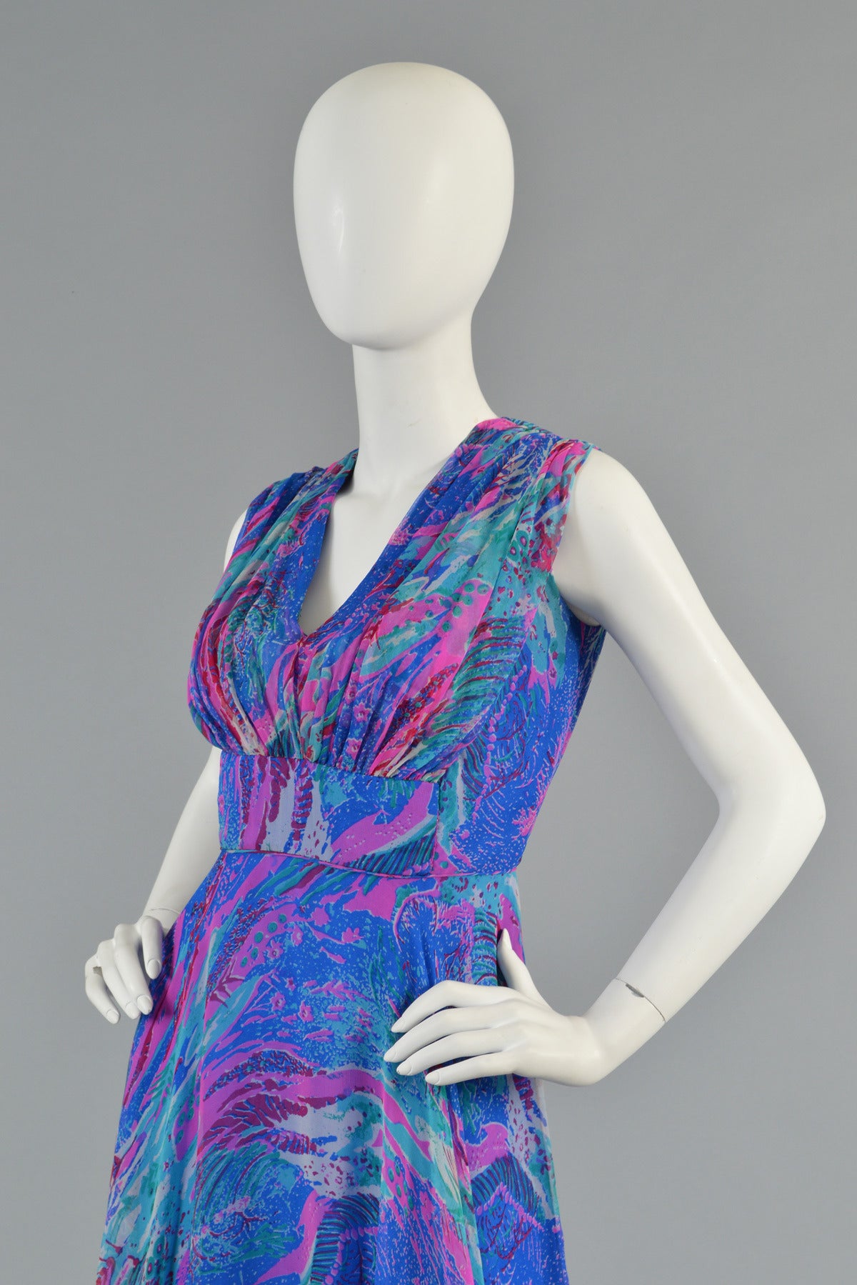 1960's Psychedelic Swirl Silk Chiffon Maxi Dress 2