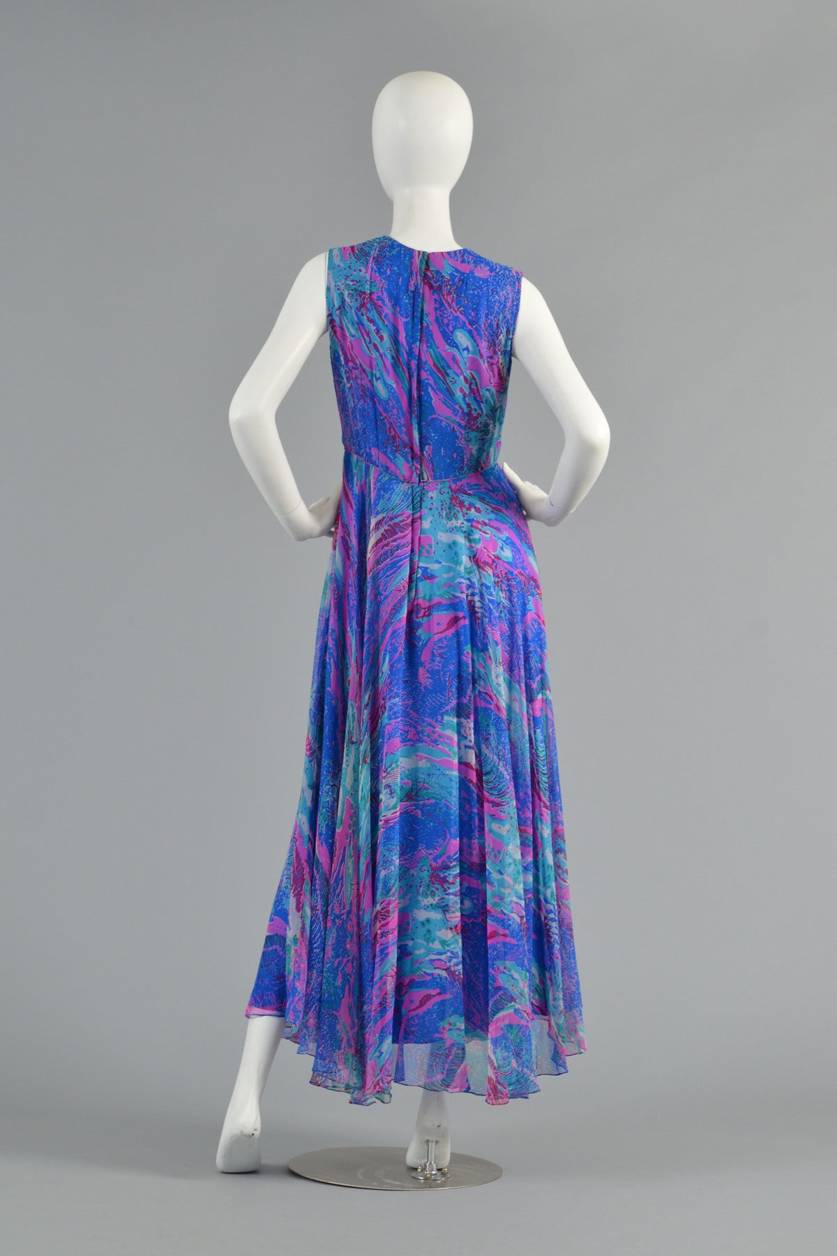 1960's Psychedelic Swirl Silk Chiffon Maxi Dress 5