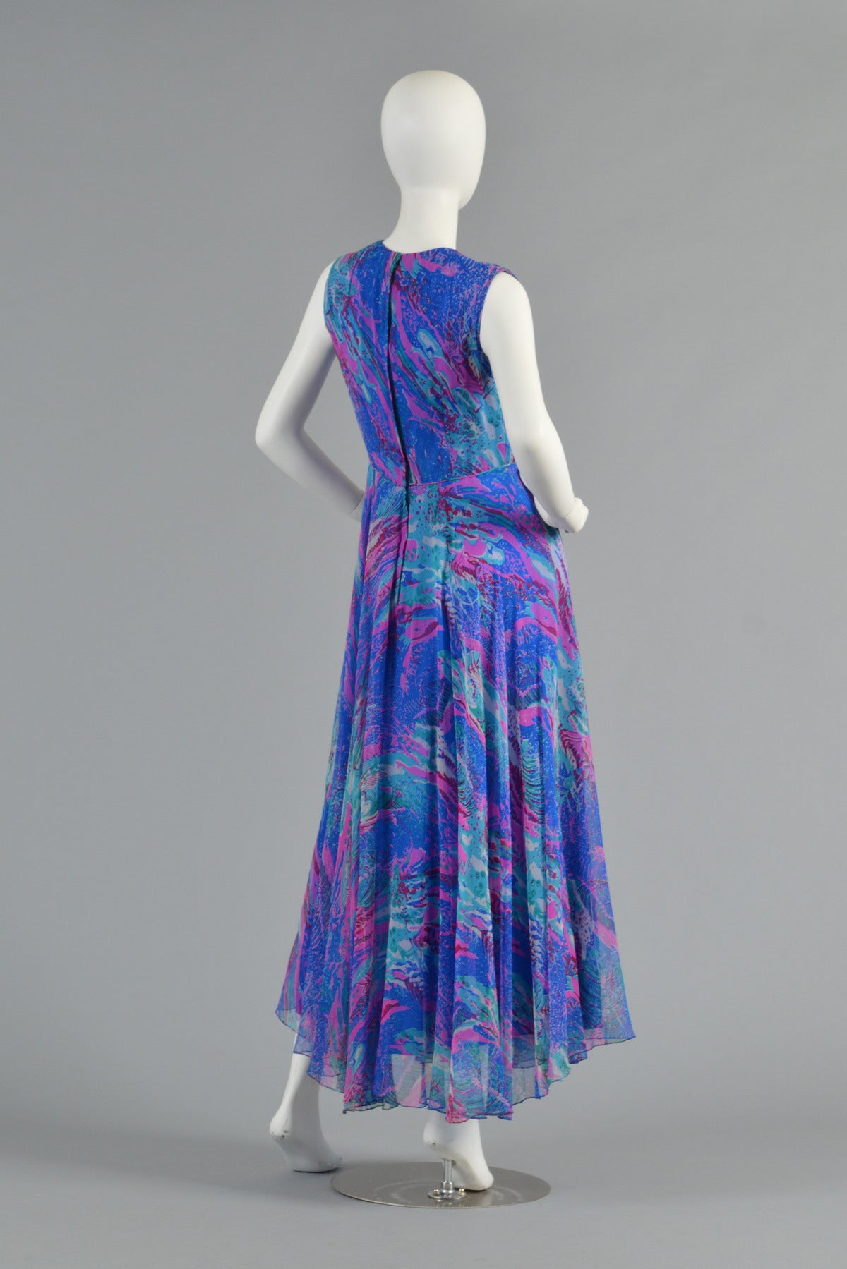1960's Psychedelic Swirl Silk Chiffon Maxi Dress 4