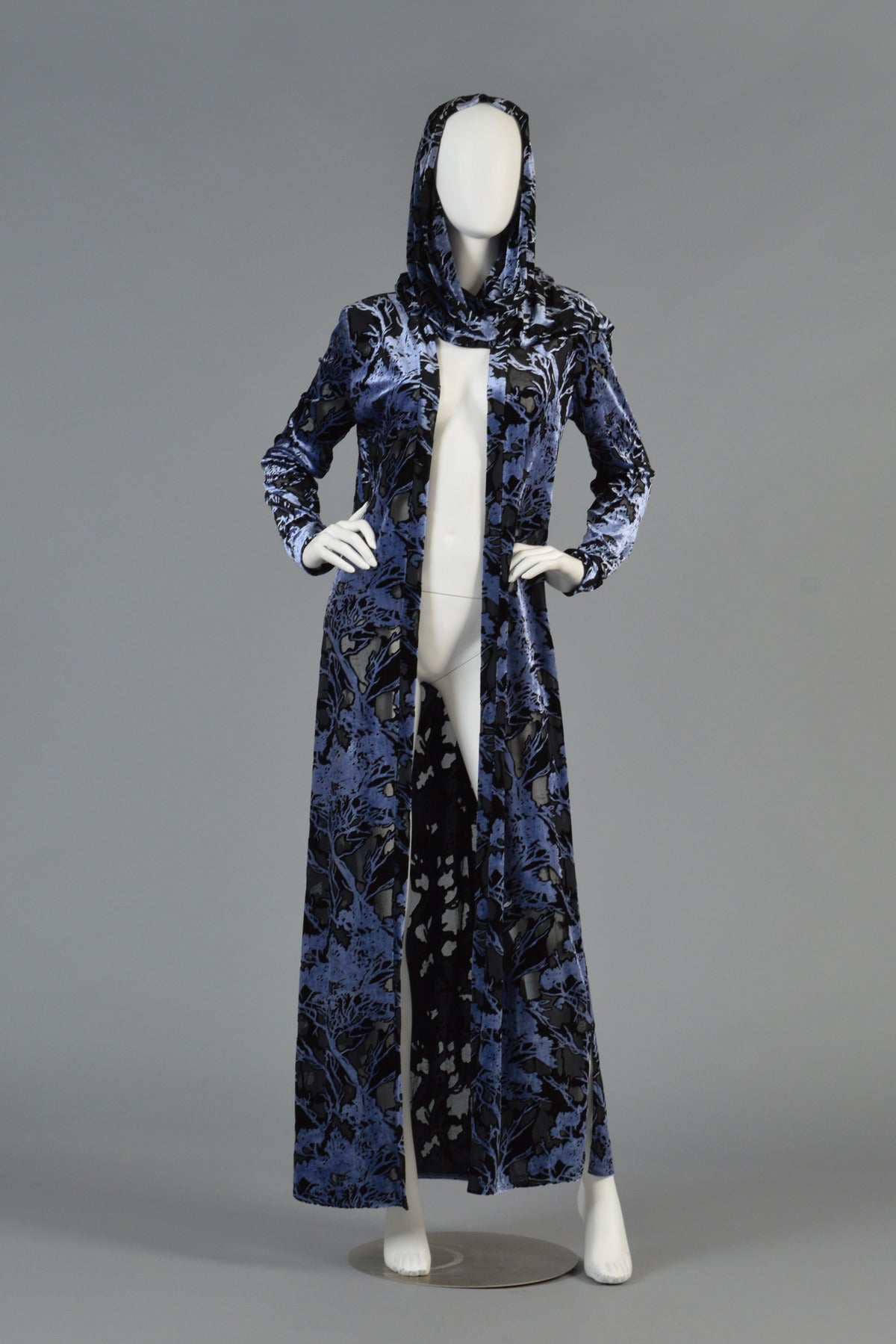 Roland Klein Devore Velvet Tree Pattern Maxi Jacket + Scarf