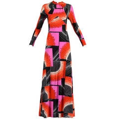 1960s Graphic Silk Jersey Maxi Dress