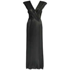 Loris Azzaro Crystal Pleated Plunging Evening Gown