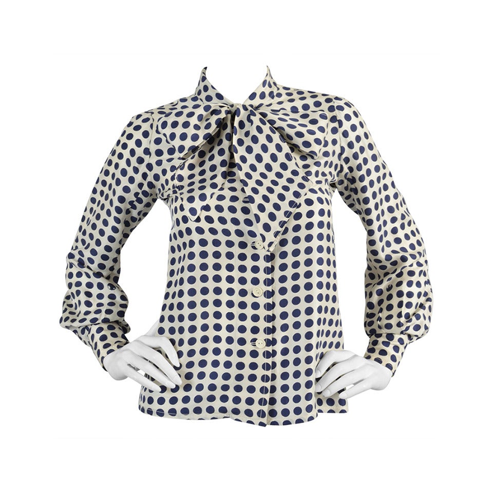 Emanuel Ungaro 1970's Polkadot Silk Blouse with Ascot