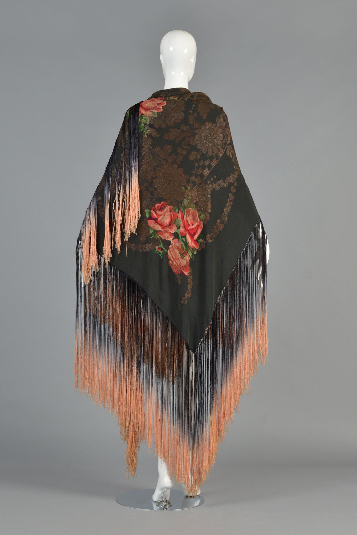 Gorgeous 1920's silk lamé piano shawl. MASSIVE 52