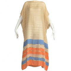 1970's Sheer Silk Metallic Striped Caftan Dress