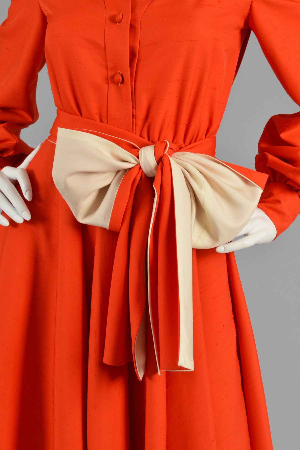 Women's 1970's Geoffrey Beene Silk Dress with Contrasting Sash For Sale