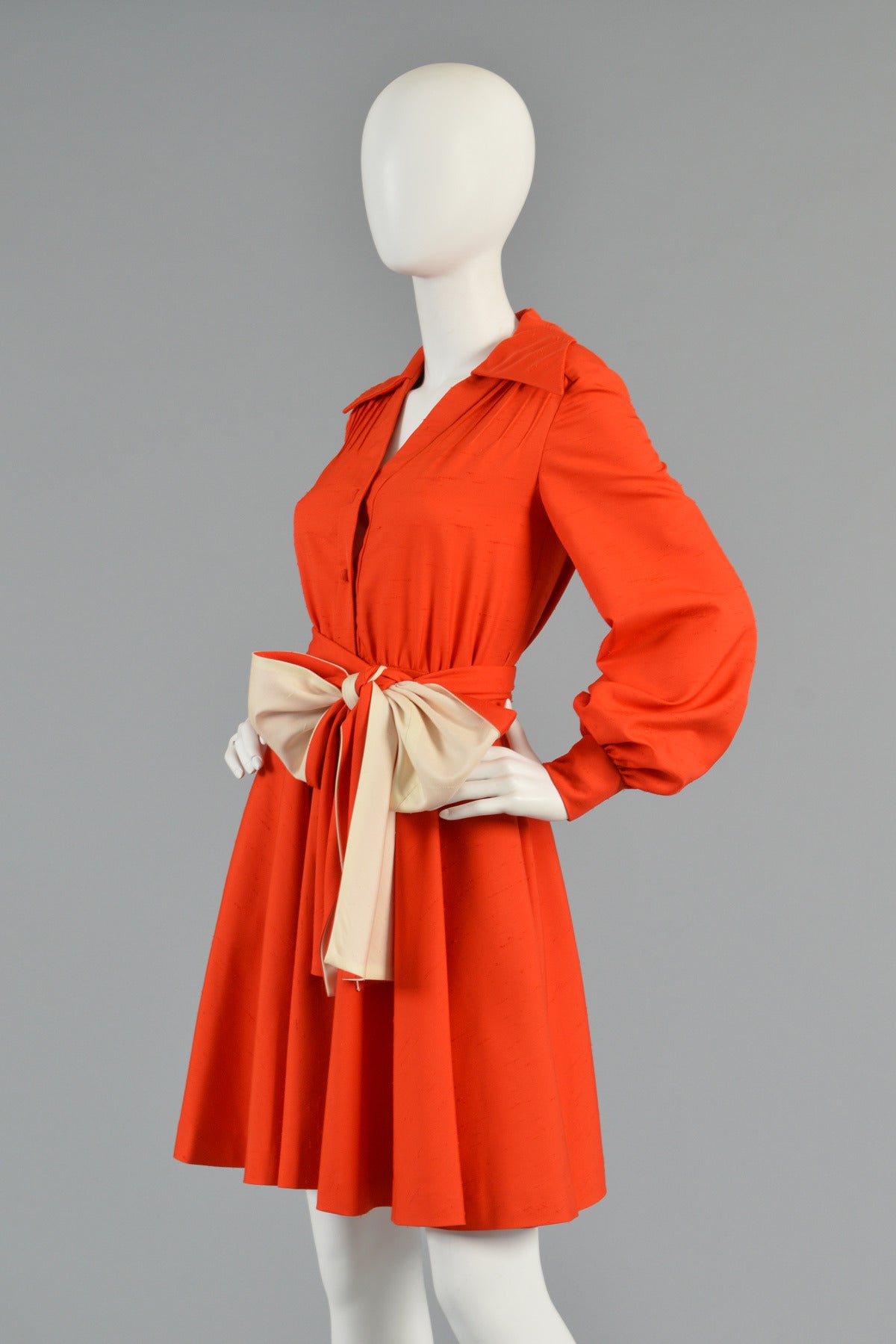 1970's Geoffrey Beene Silk Dress with Contrasting Sash For Sale 1