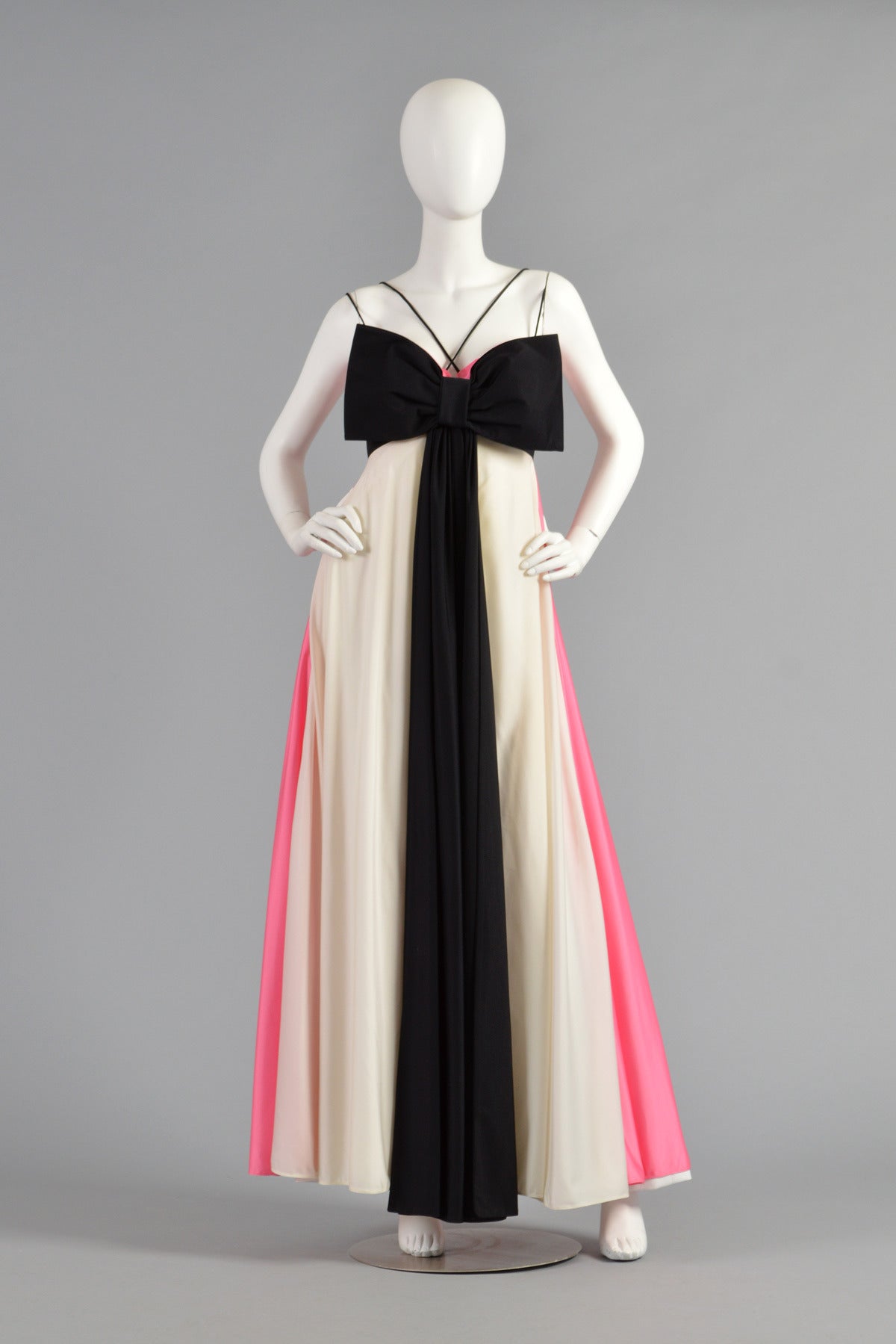 Les Wilk 1970's Colorblock Evening Gown with Massive Bow