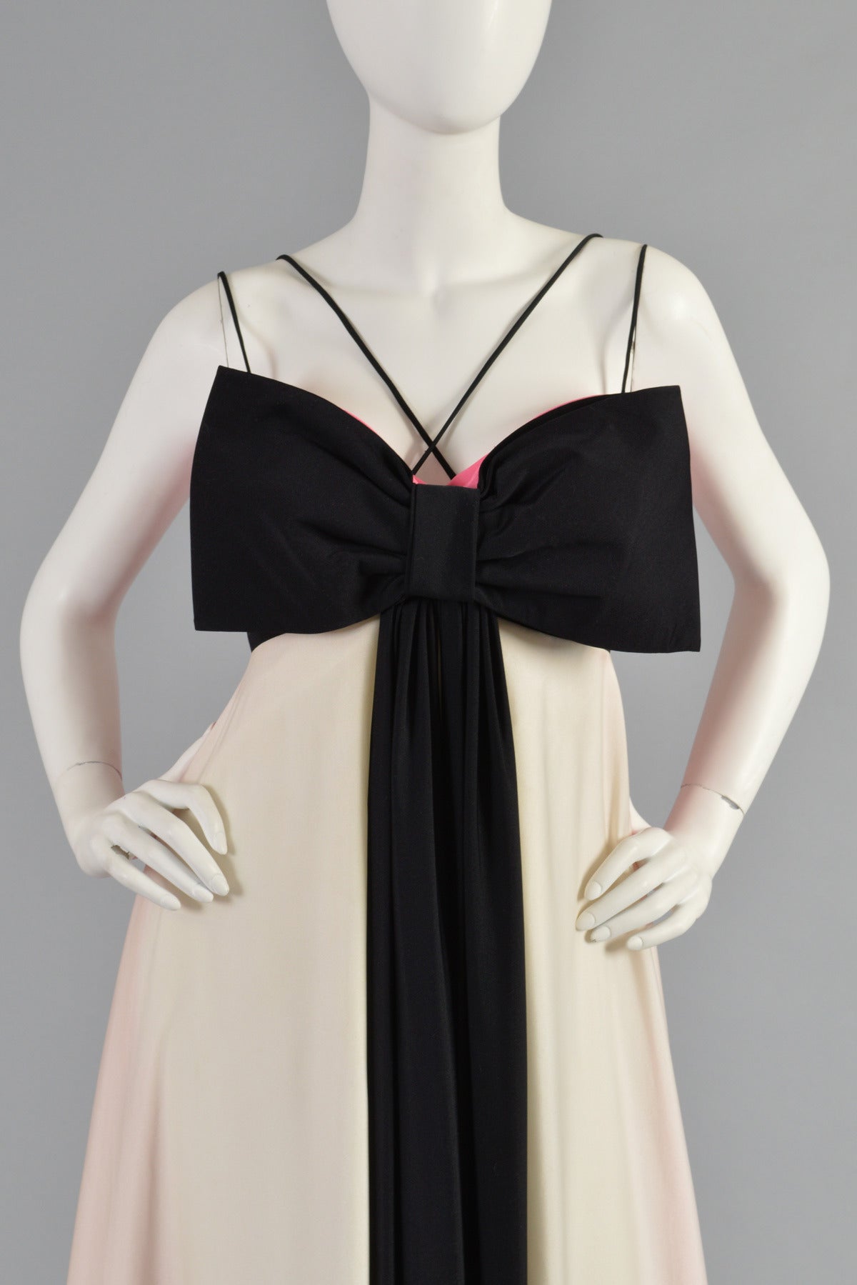Les Wilk 1970's Colorblock Evening Gown with Massive Bow For Sale 1
