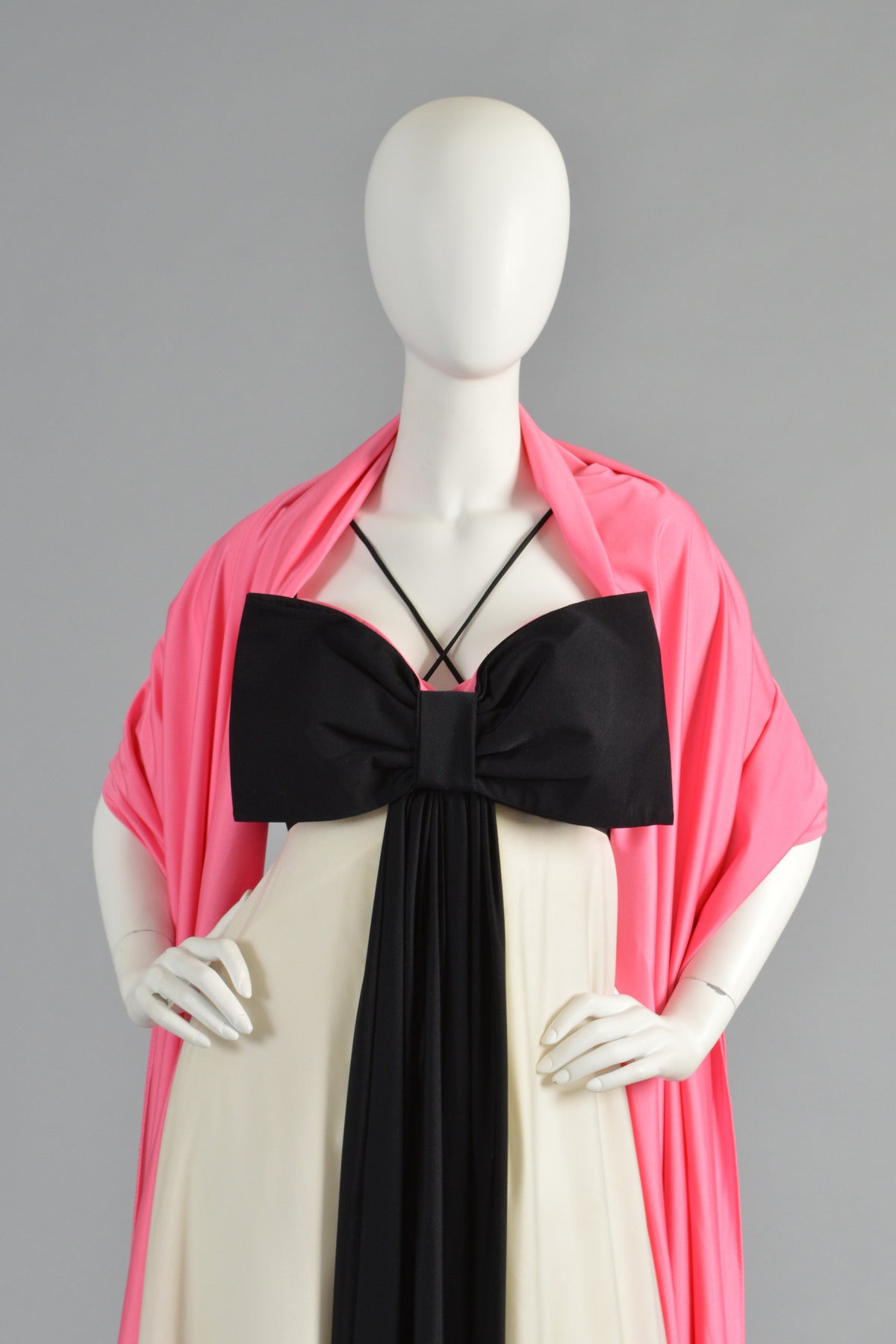 Women's Les Wilk 1970's Colorblock Evening Gown with Massive Bow For Sale