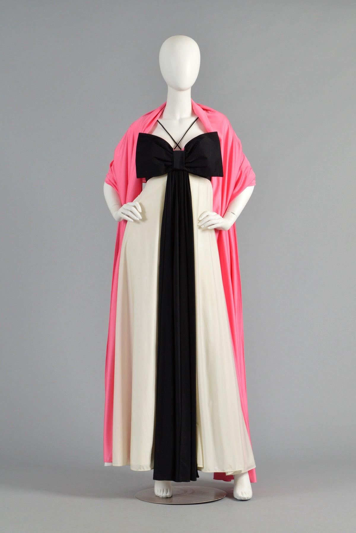 Les Wilk 1970's Colorblock Evening Gown with Massive Bow In Excellent Condition For Sale In Yucca Valley, CA