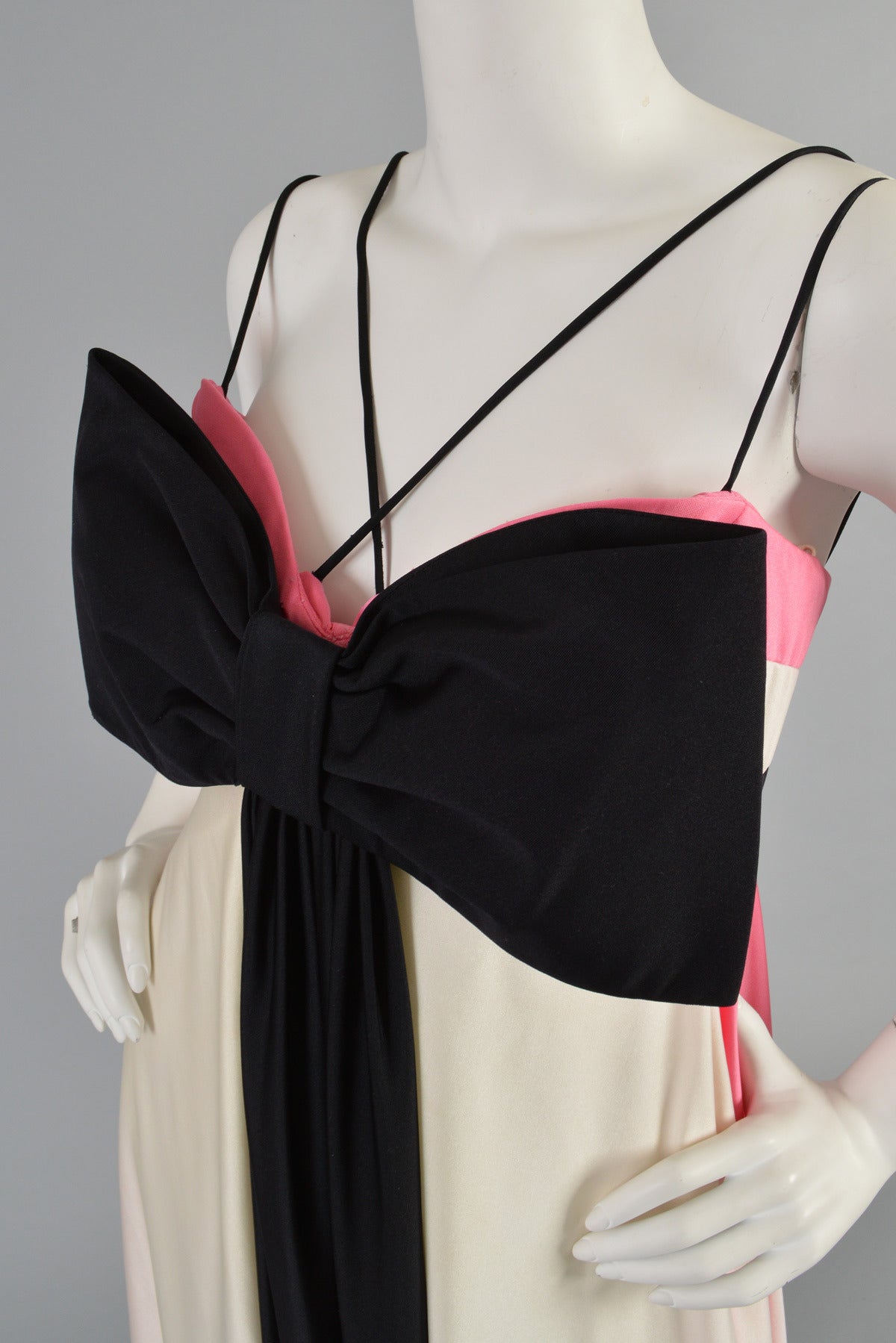Les Wilk 1970's Colorblock Evening Gown with Massive Bow For Sale at ...