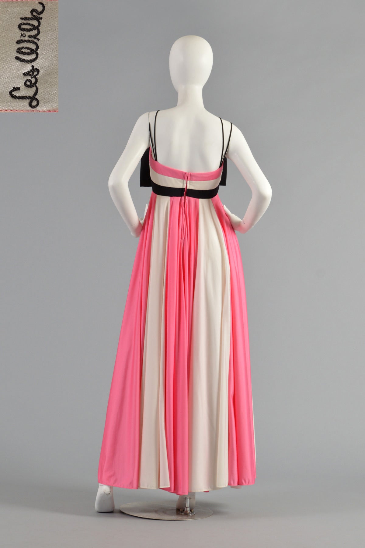Les Wilk 1970's Colorblock Evening Gown with Massive Bow For Sale 5