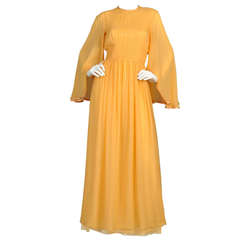 Hanae Mori 1970s Silk Chiffon Gown with Angel Sleeves