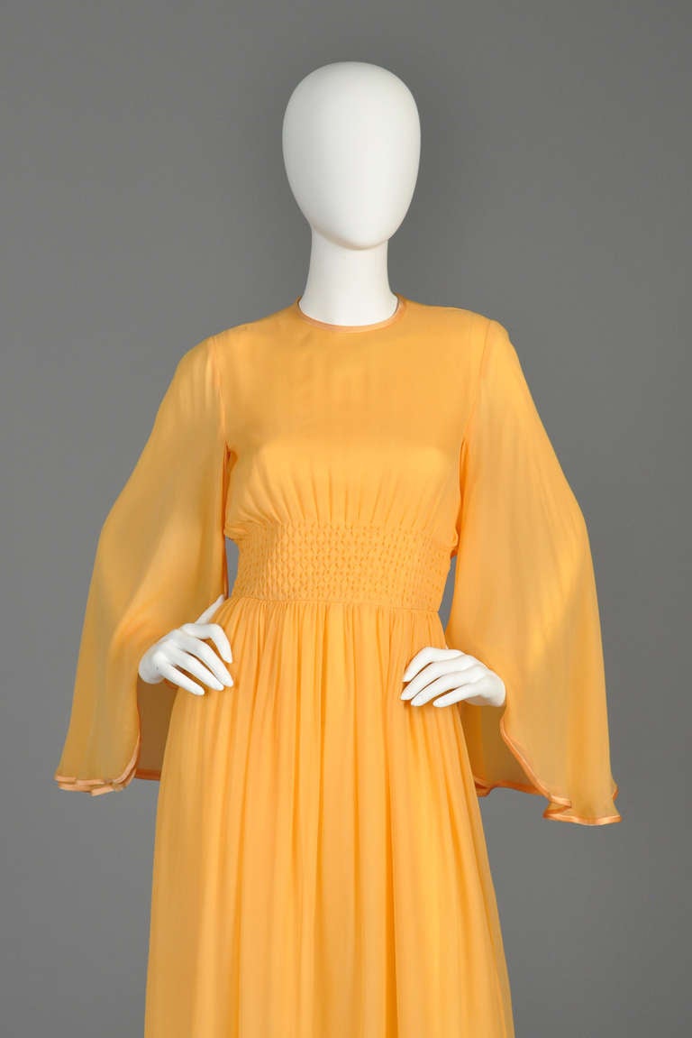 Hanae Mori 1970s Silk Chiffon Gown with Angel Sleeves In Excellent Condition In Yucca Valley, CA