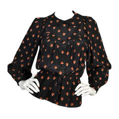 Vintage Christian Dior Micro Floral Silk Blouse with Peplum