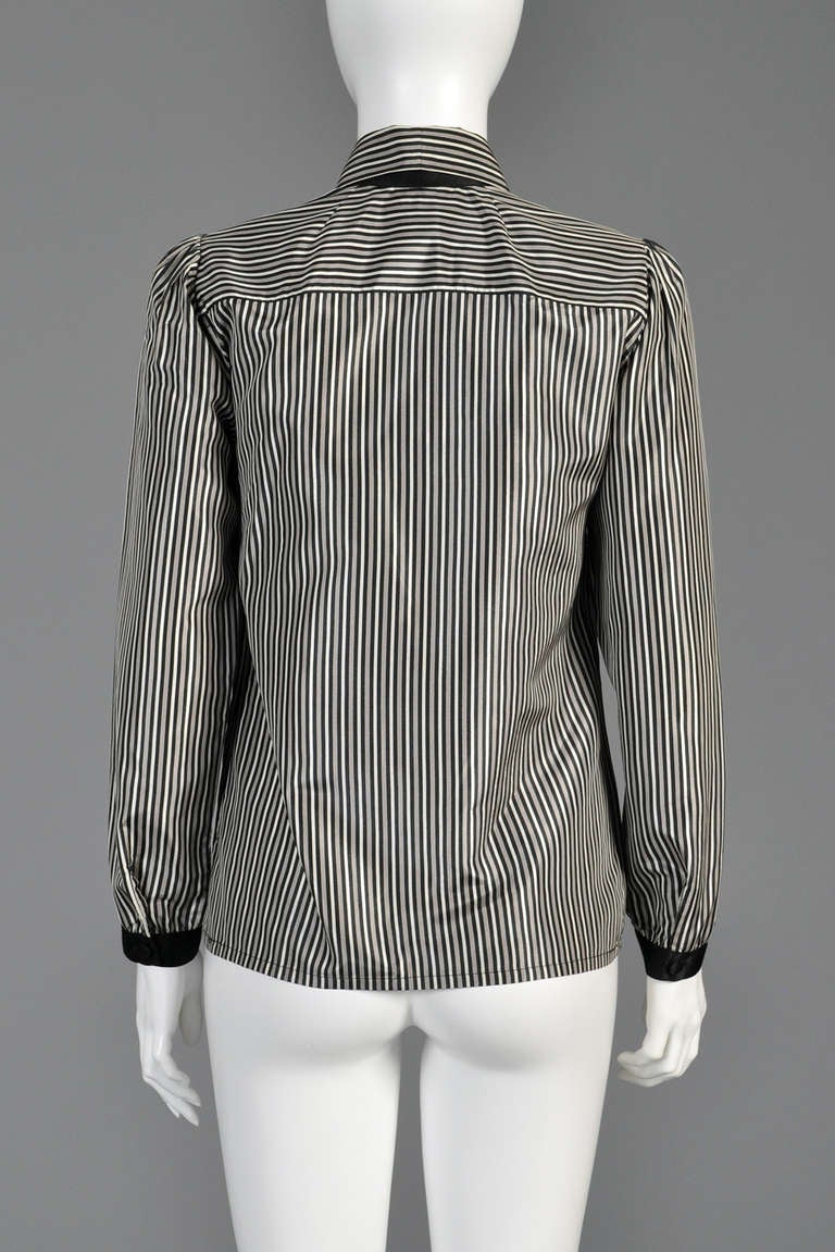 Chanel Silk Pinstripe Blouse with Ascot For Sale 1