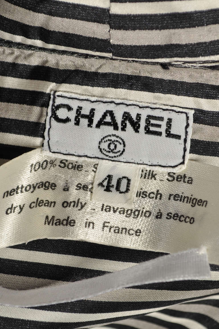 Chanel Silk Pinstripe Blouse with Ascot For Sale 3