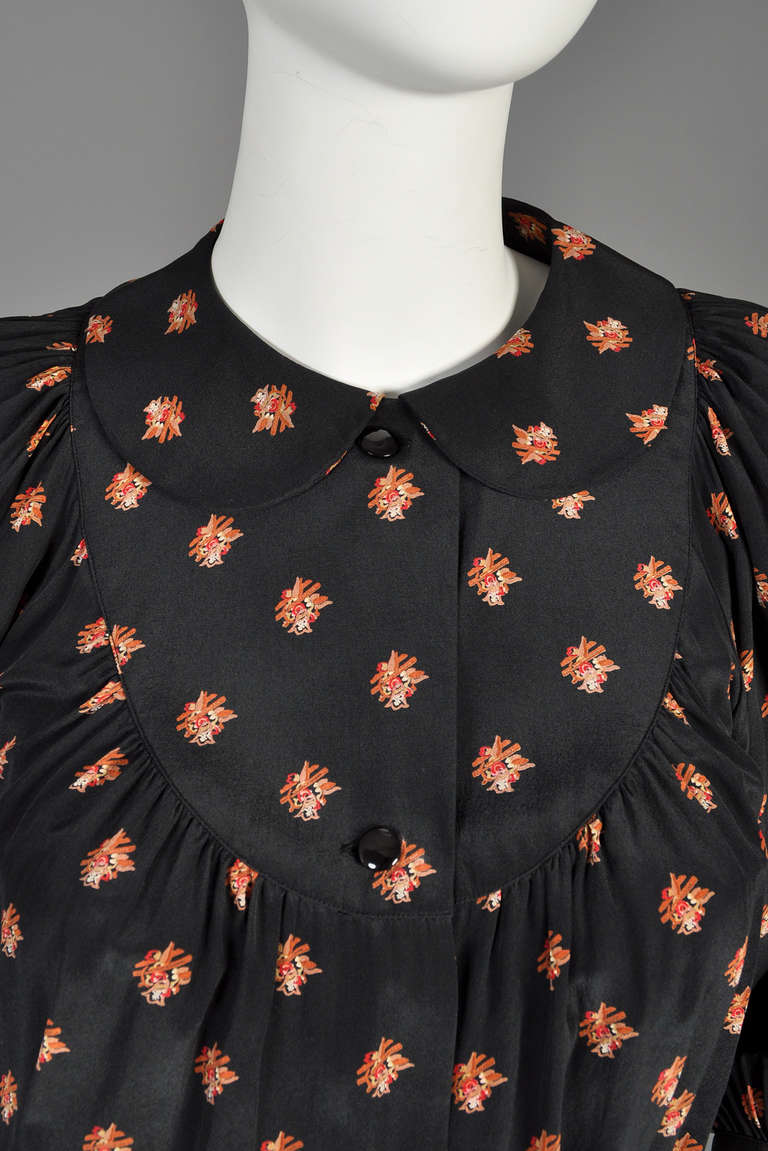 Christian Dior Micro Floral Silk Blouse with Peplum In Excellent Condition In Yucca Valley, CA