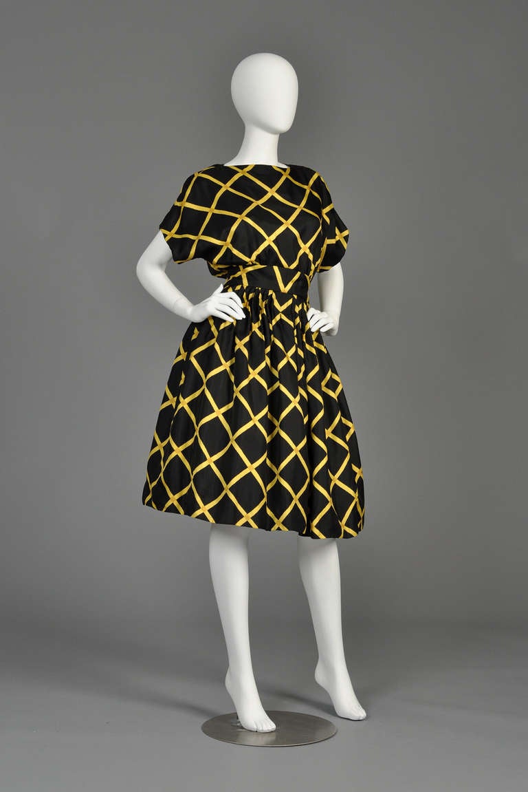 1960s Pauline Trigere Graphic Silk Party Dress In Excellent Condition In Yucca Valley, CA