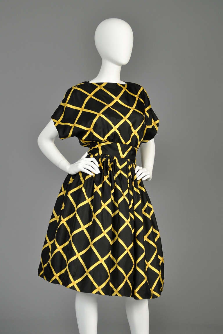 Women's 1960s Pauline Trigere Graphic Silk Party Dress
